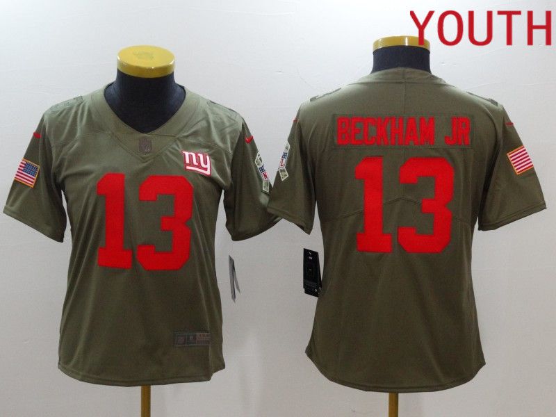 Youth New York Giants #13 Beckham jr Red Nike Olive Salute To Service Limited NFL Jersey